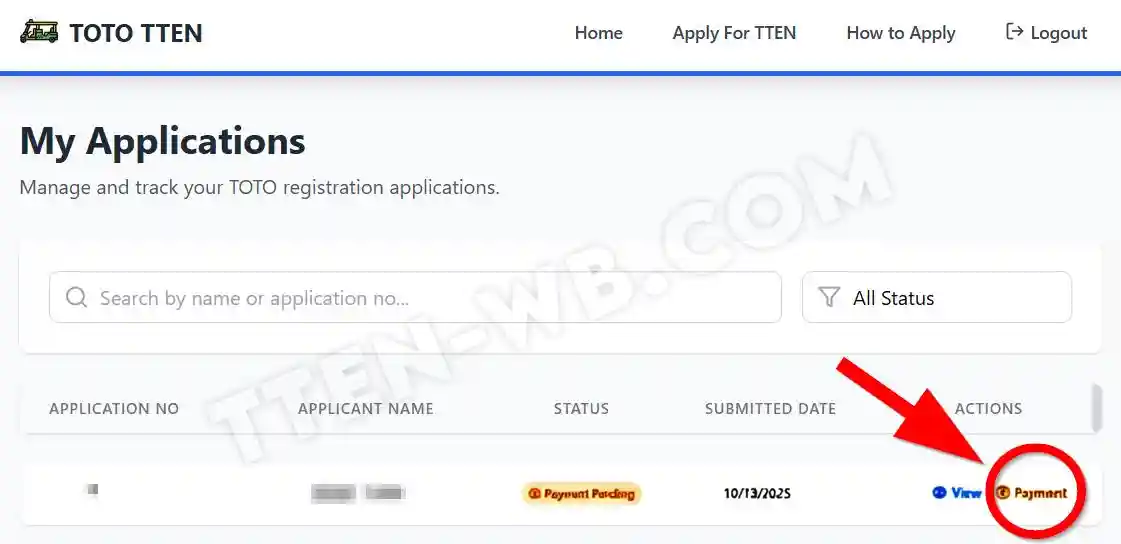 TOTO TTEN Apply Payment 2025