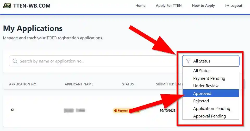 Track Application Status of TOTO Enrolment Number 2025