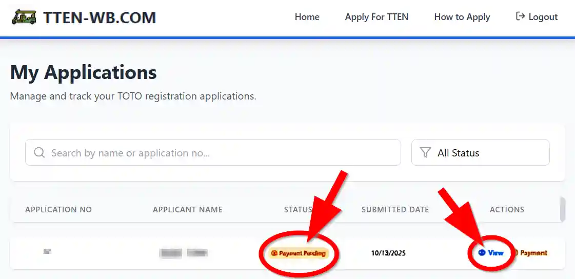 Status of TOTO Enrolment Number 2025